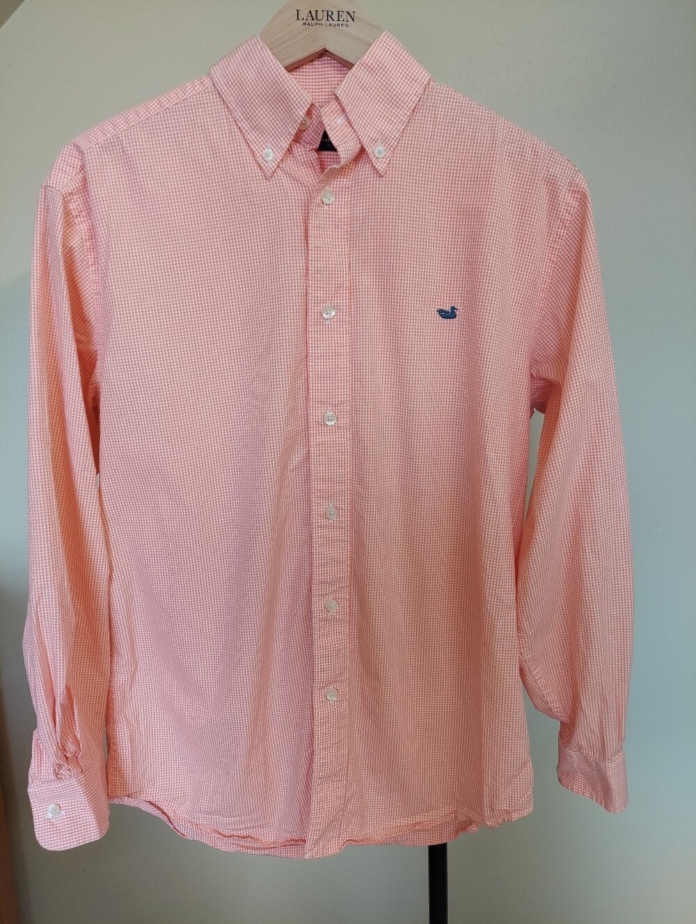 Southern Marsh Coral/orange Gingham Button-Down Shirt Sz S